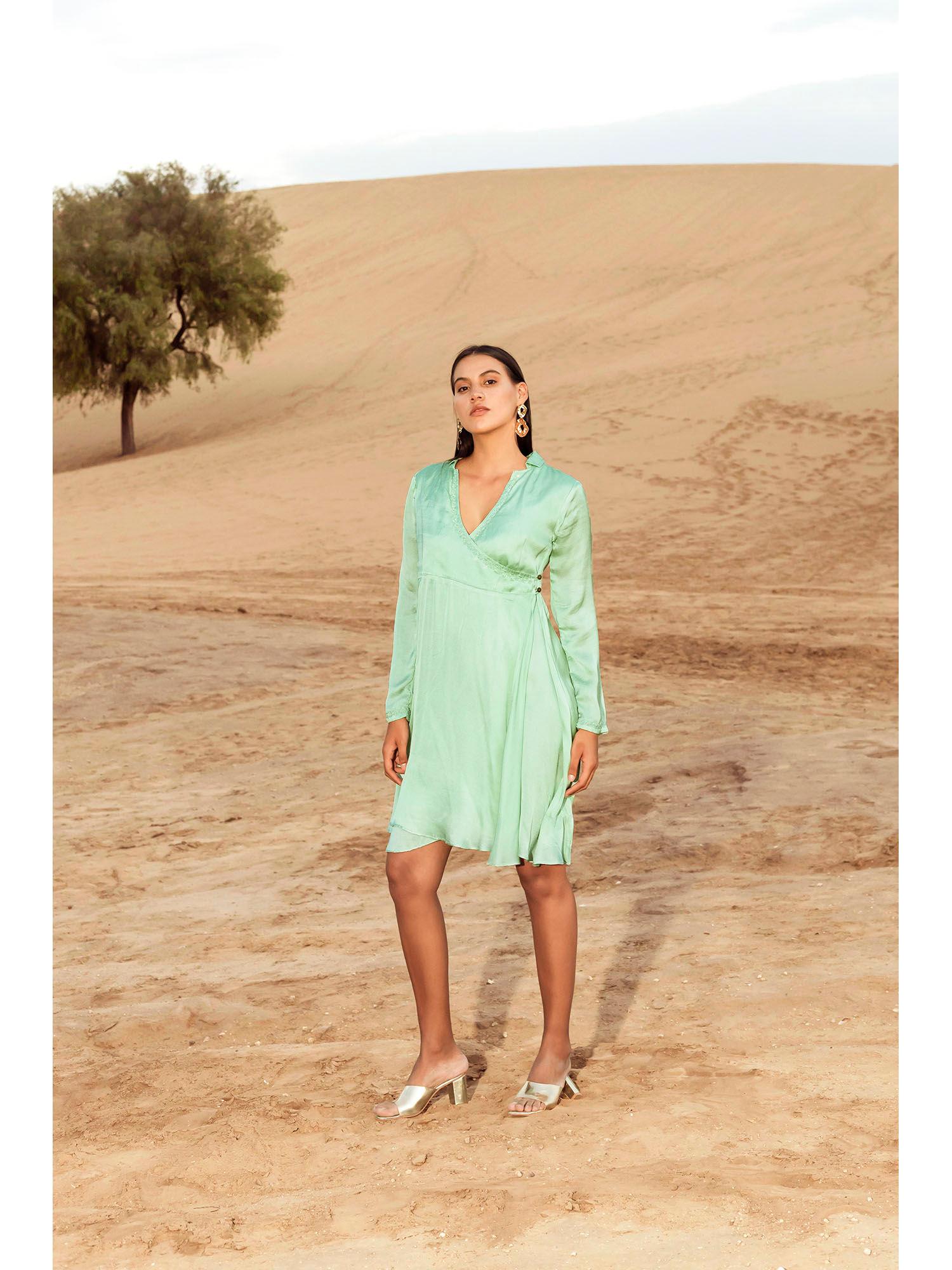 seagrass green embroidered dress