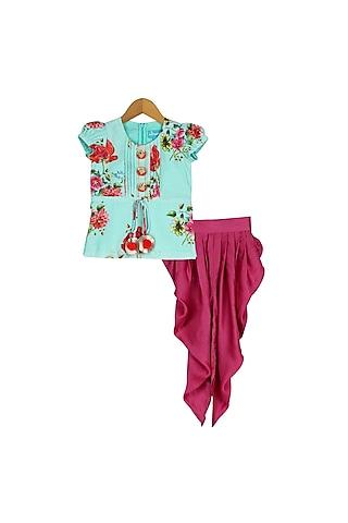 seagreen & red floral dhoti set for girls