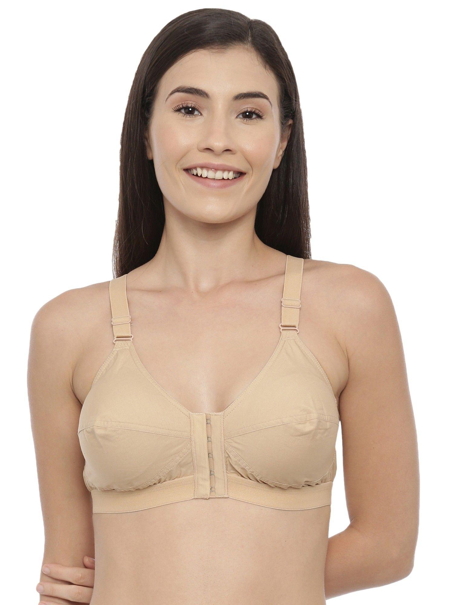 seamed front open bra beige