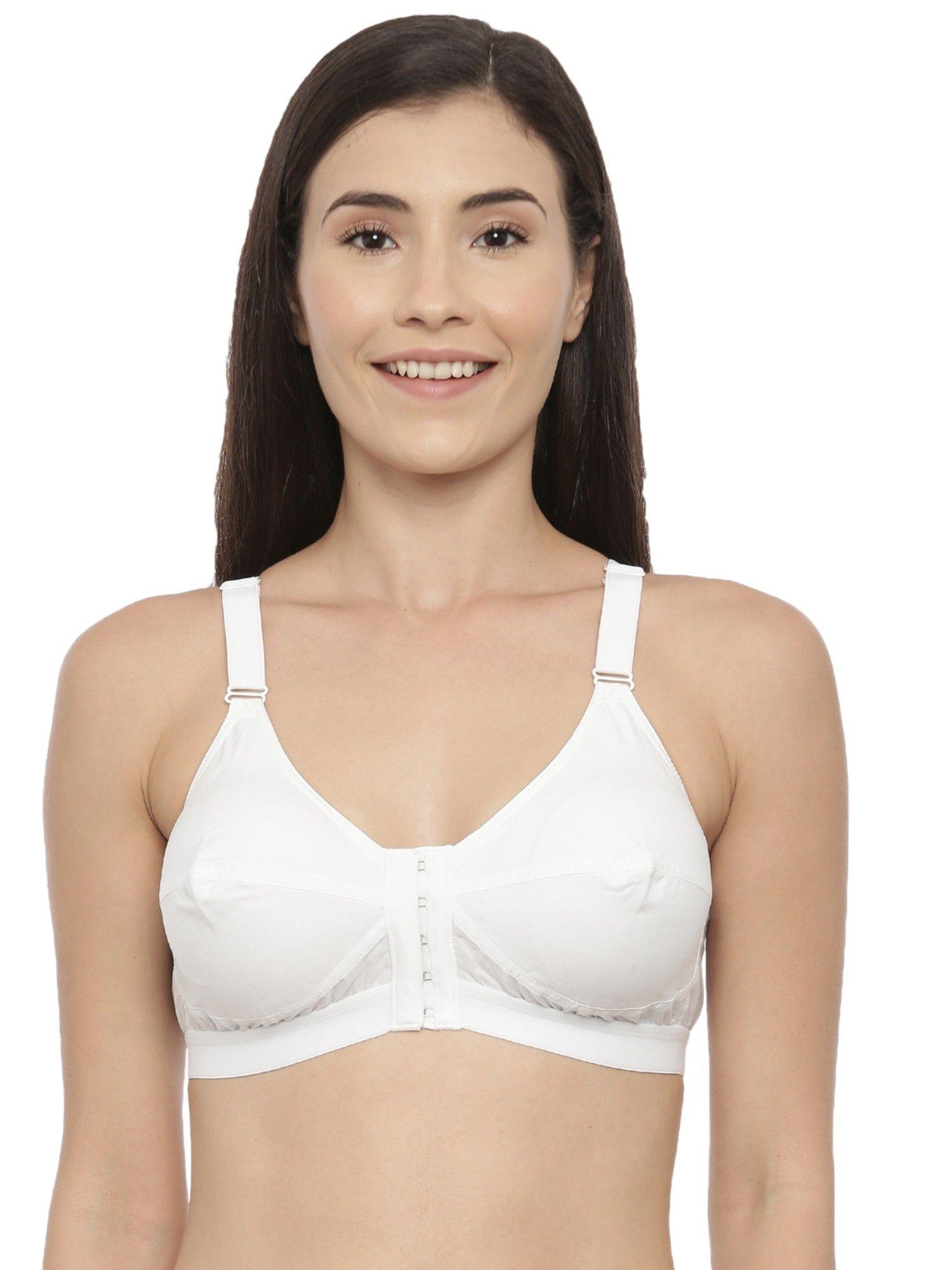 seamed front open bra white