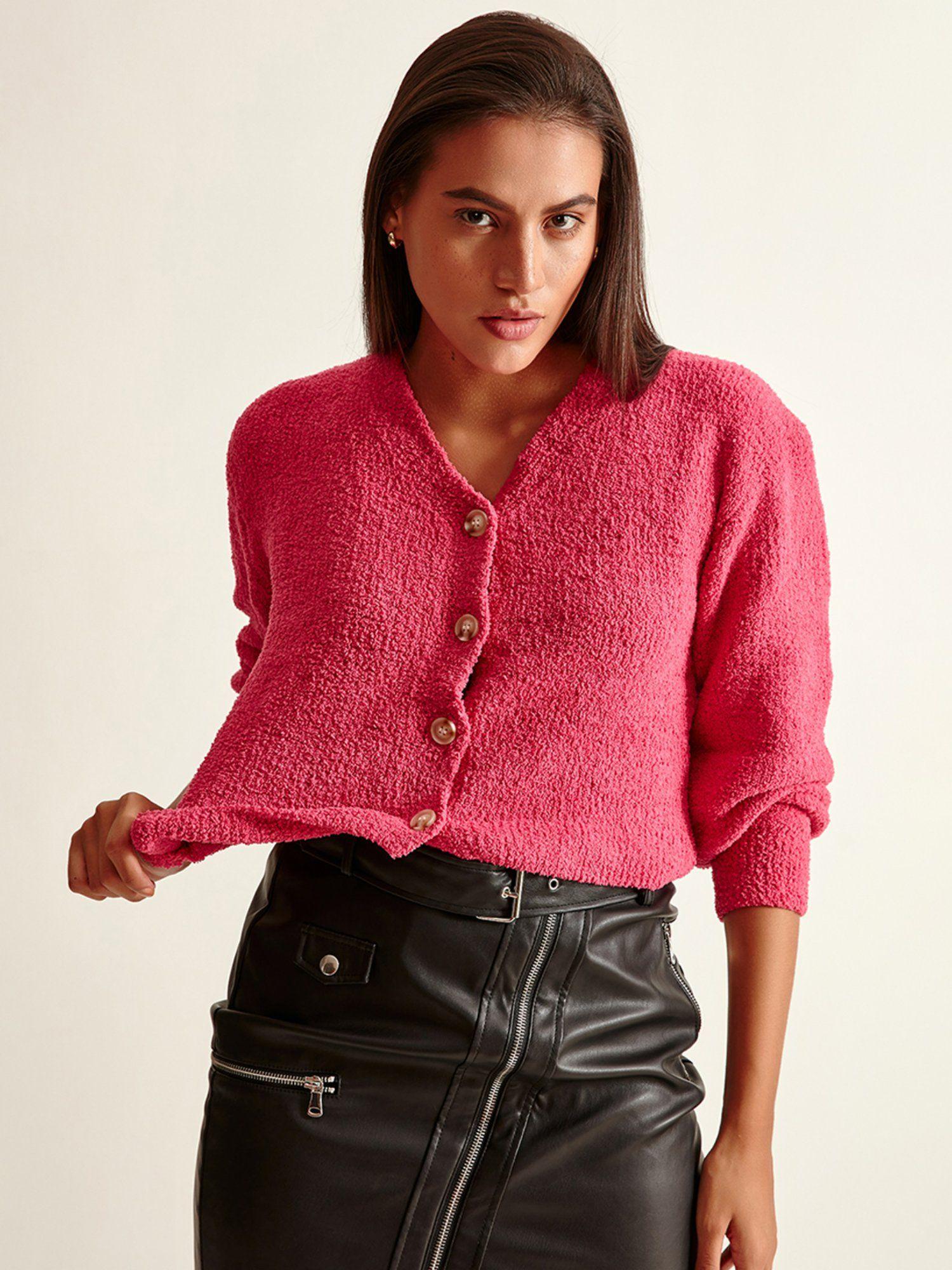 season fuchsia crop cardigan