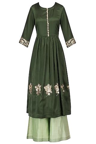 seaweed green embroidered tunic with palazzo pants set