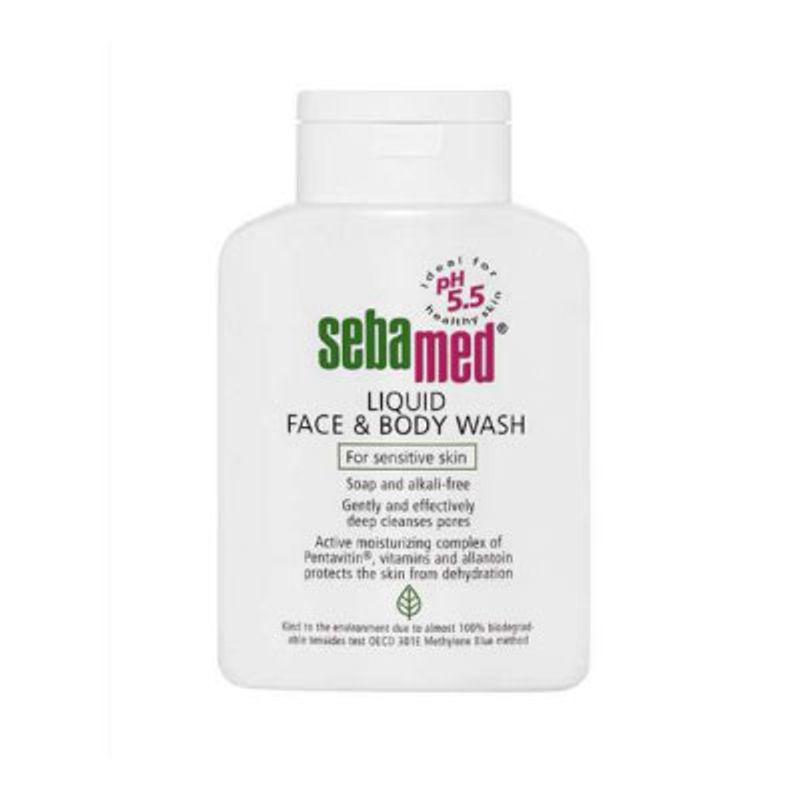 sebamed liquid face & body wash, ph 5.5, soap free, sensitive skin, active moisturising complex