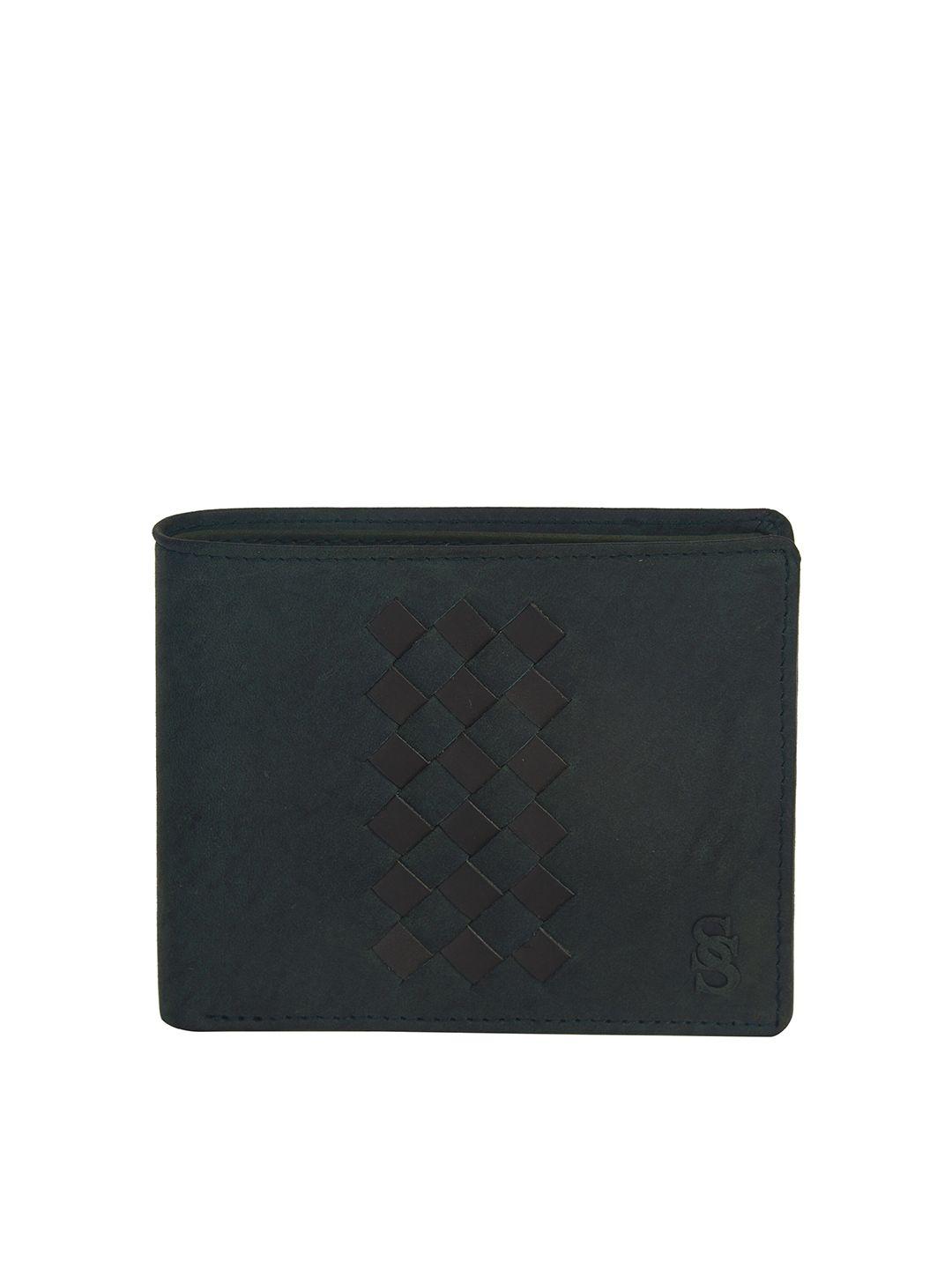 second skin men olive green & black textured leather two fold wallet