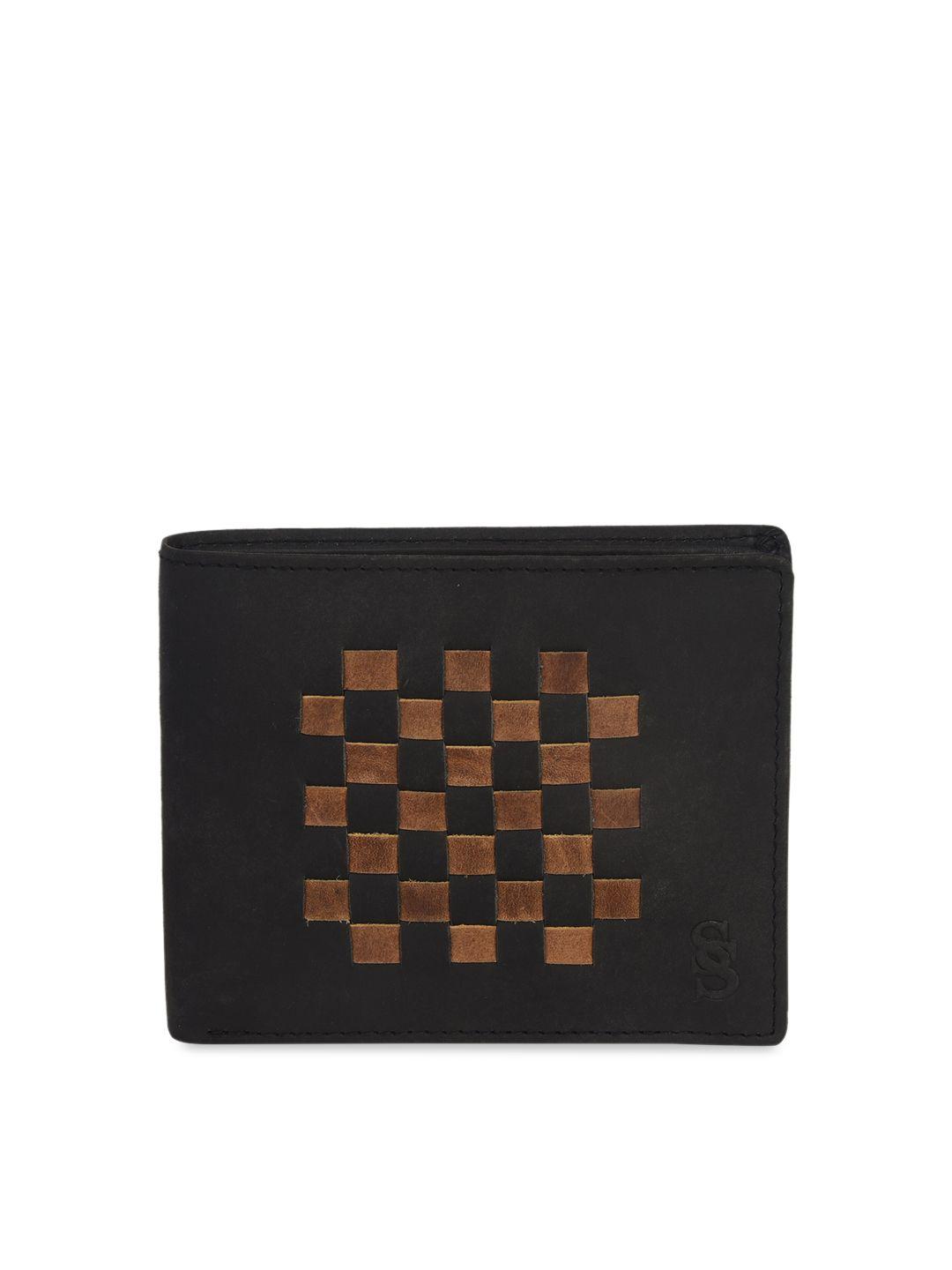 second skin men black & tan woven design two fold wallet