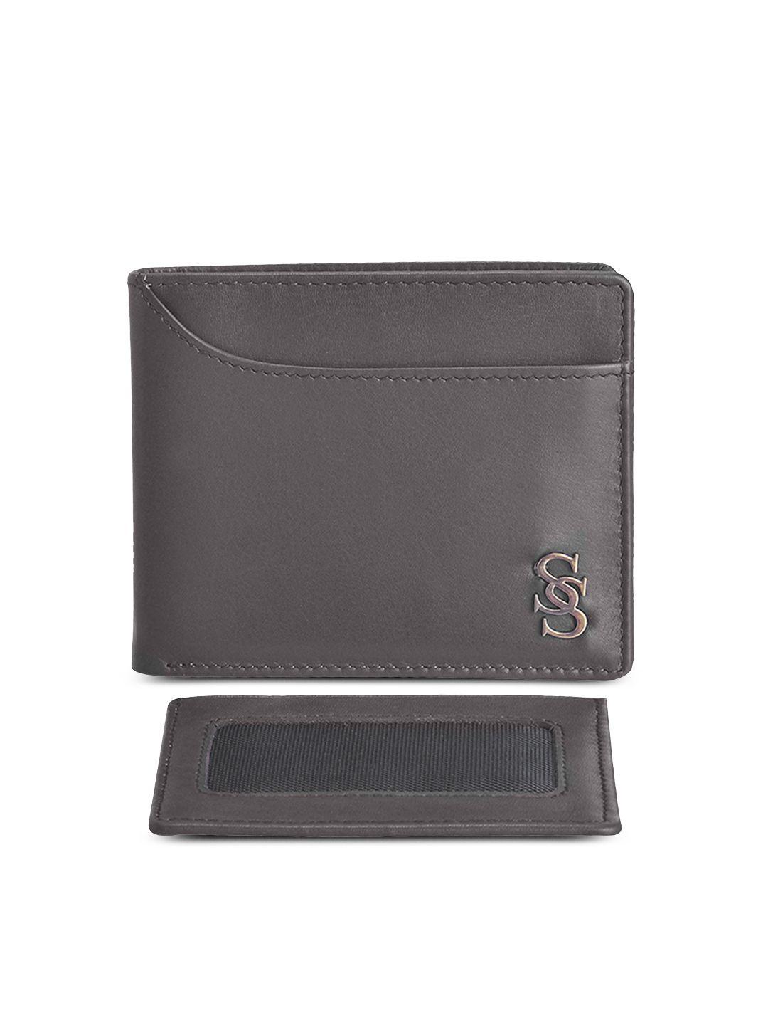 second skin men brown solid two-fold genuine leather wallet