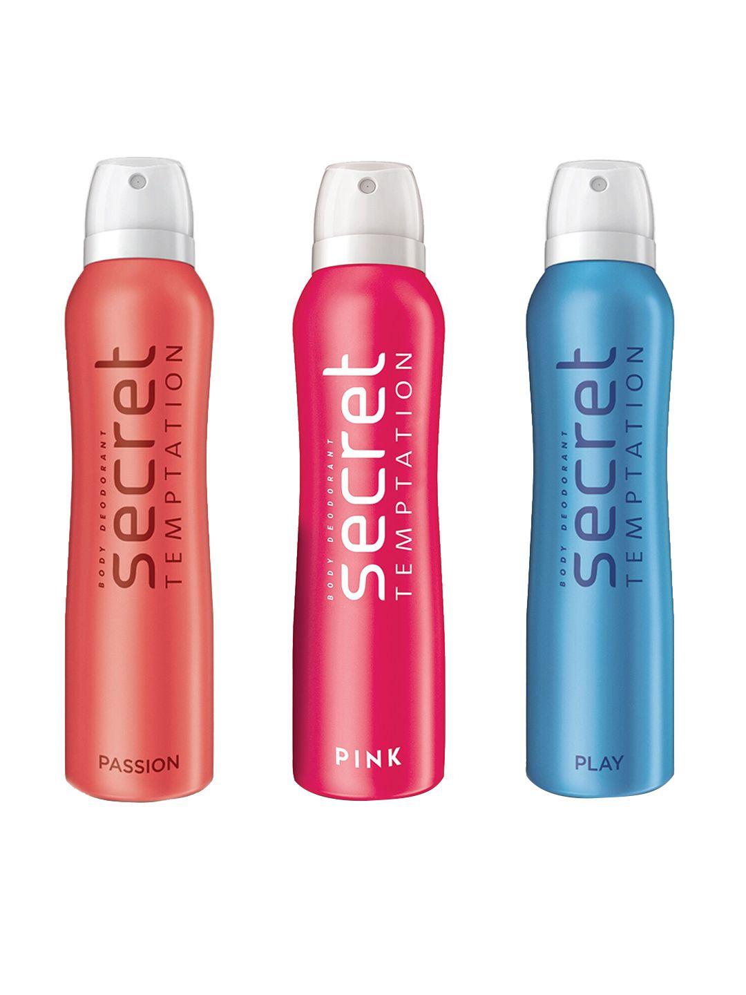 secret temptation set of 3 deodorant - passion, play and pink 150ml