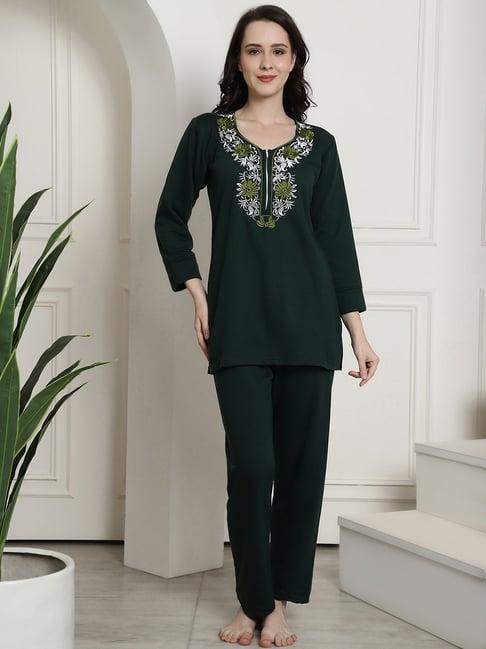 secret wish green embroidered top with lounge pants