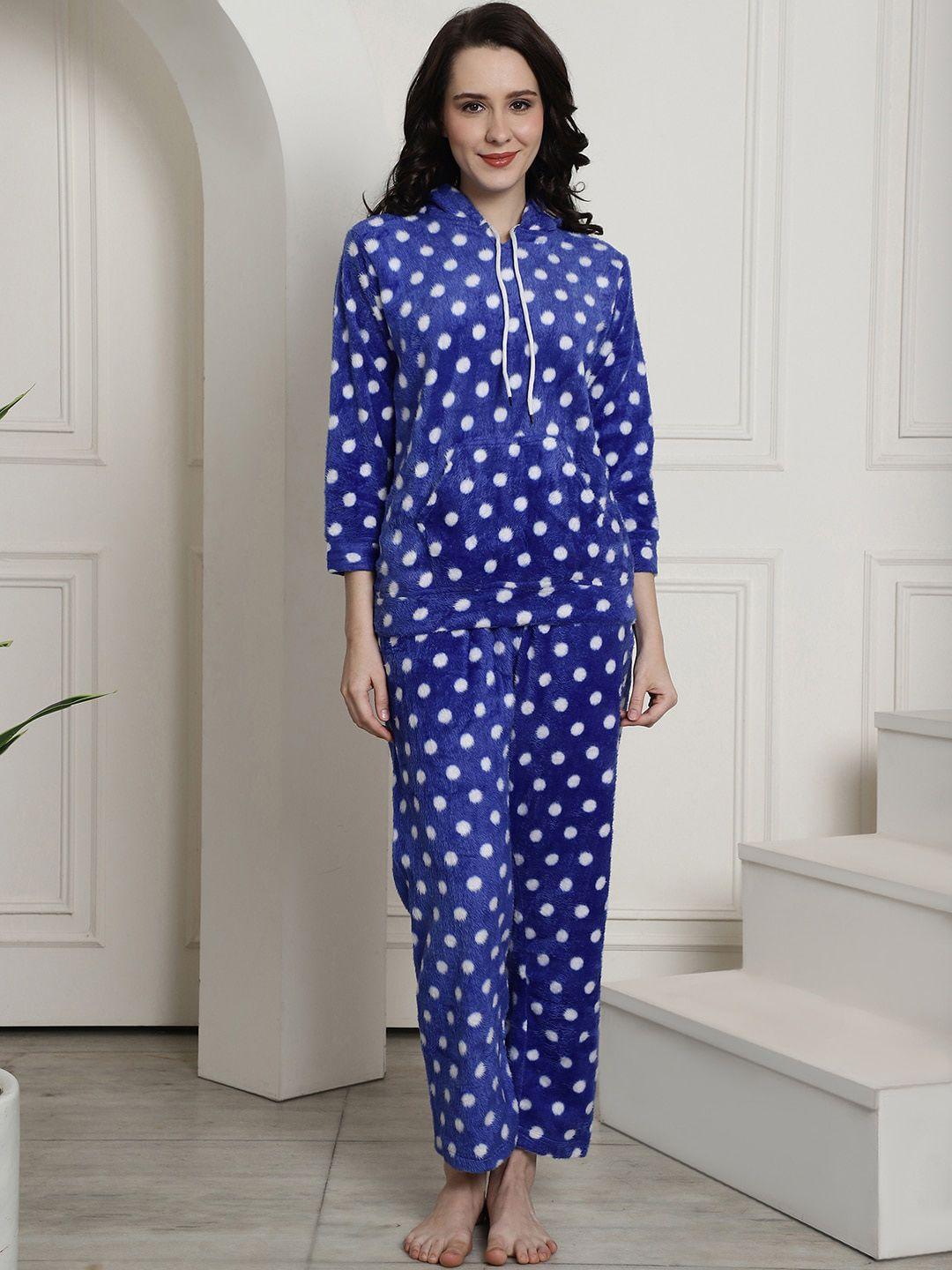 secret wish polka dots printed winter night suit