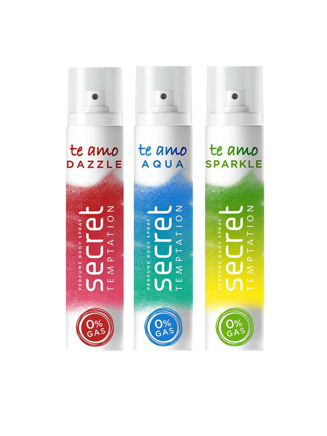 secret temptation women pack of 3 te amo dazzle, aqua & sparkle perfume body spray 120 ml