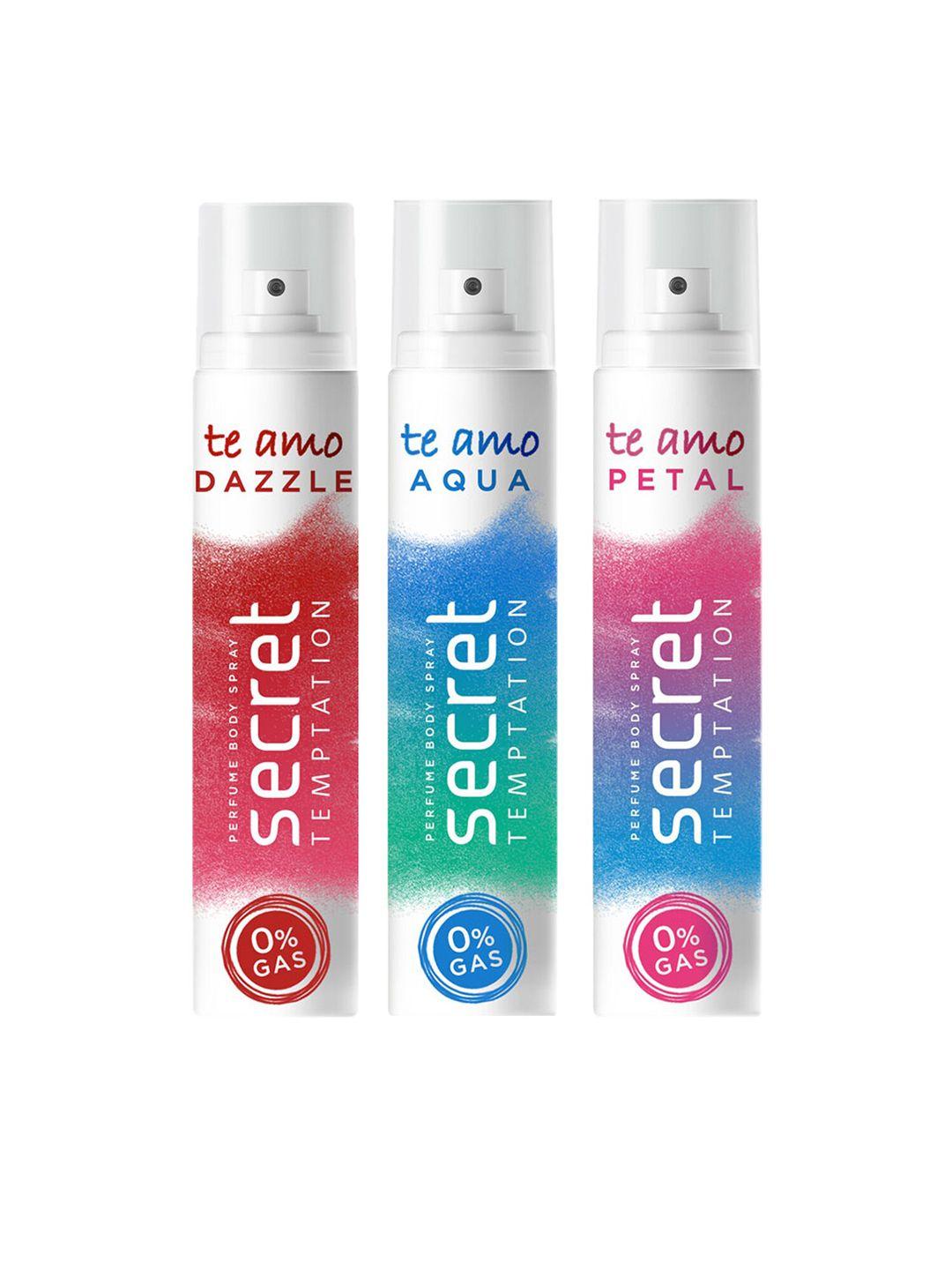 secret temptation women pack of 3 te amo dazzle, aqua and petal deodarants 120 ml each