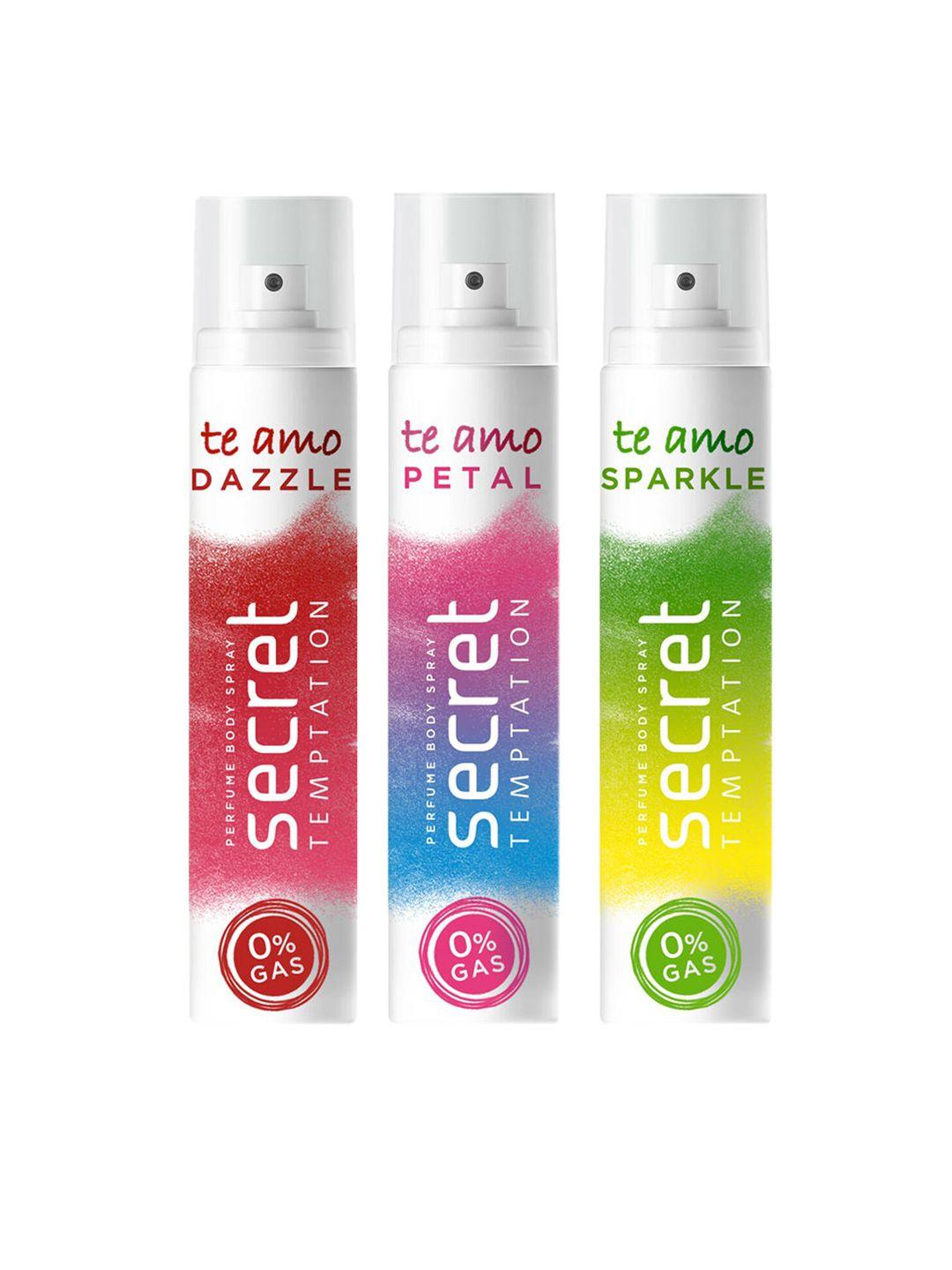 secret temptation women pack of 3 te amo dazzle, petal & sparkle perfume body spray 120ml