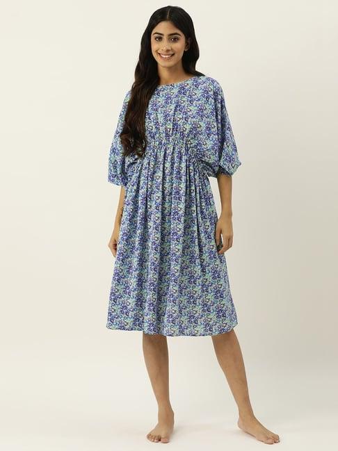 secret wish blue floral print night dress