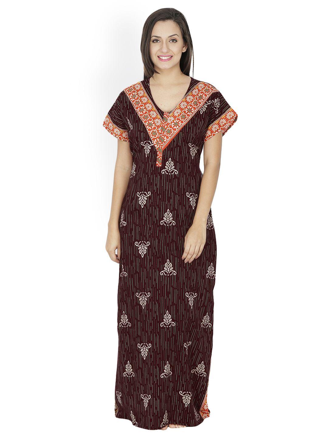 secret wish brown printed maxi nightdress nt-131