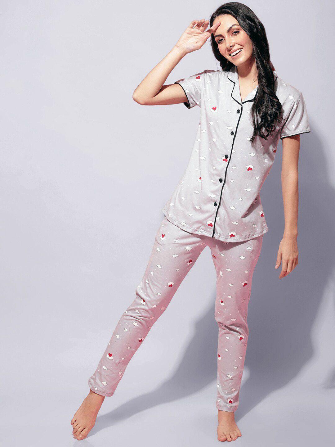 secret wish conversational printed pure cotton night suit