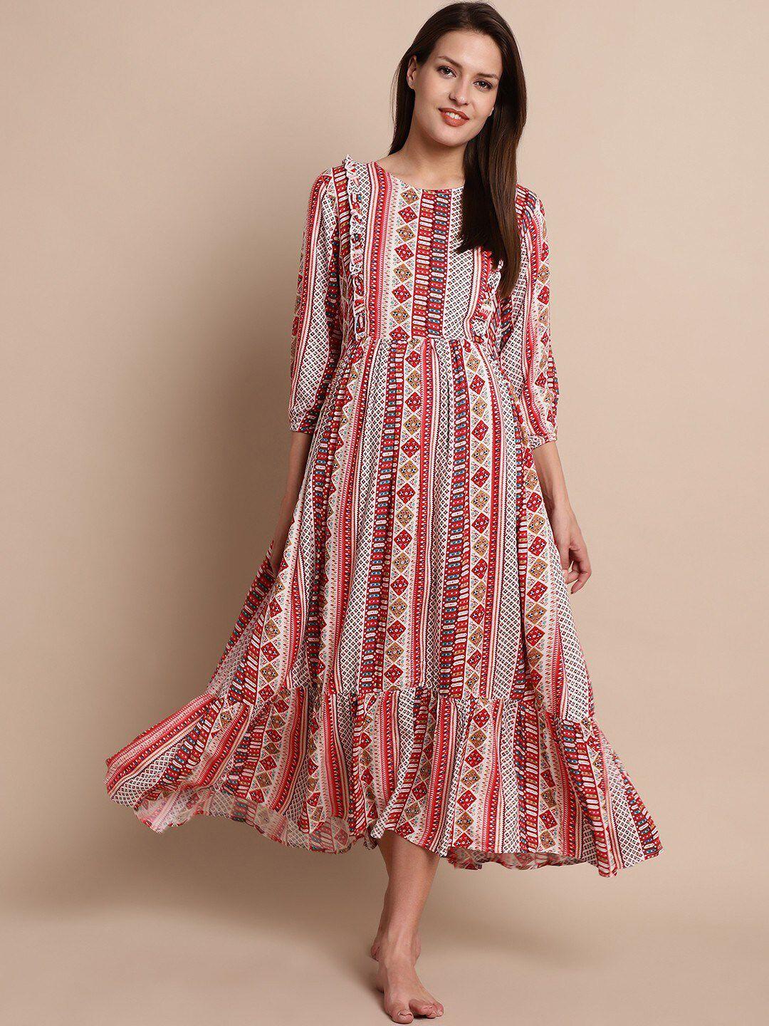 secret wish ethnic motifs printed fit & flare pure cotton maternity feeding midi dress