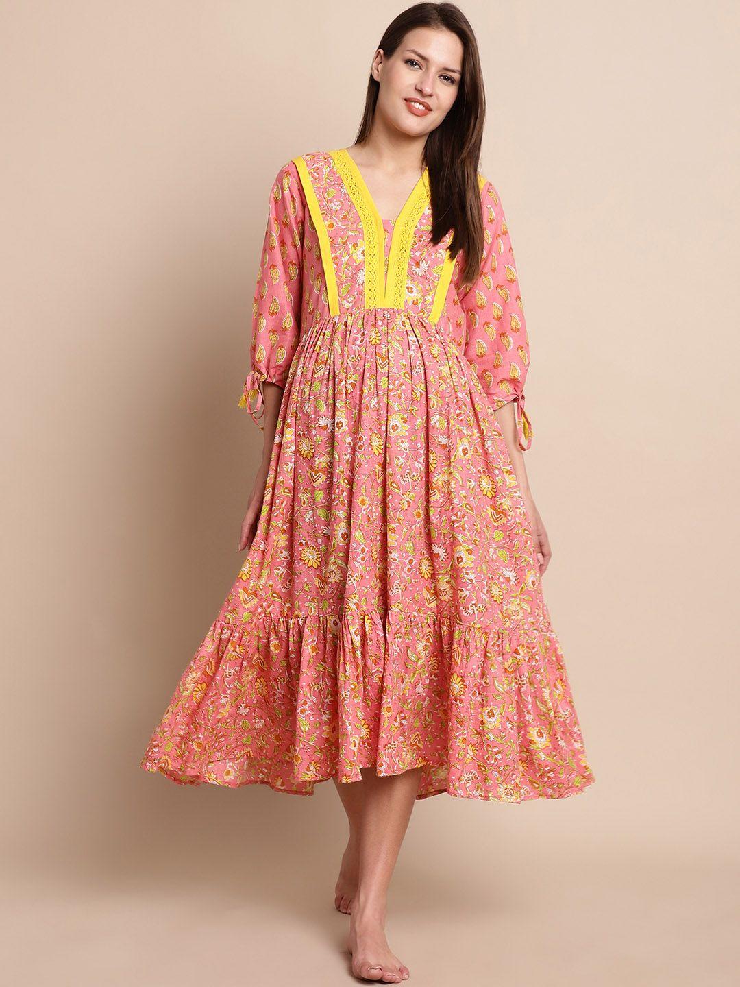 secret wish ethnic motifs printed midi pure cotton maternity nightdress