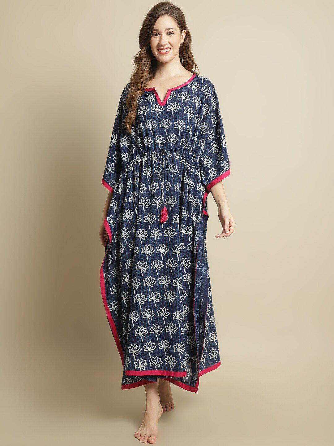 secret wish ethnic motifs printed pure cotton maxi kaftan nightdress
