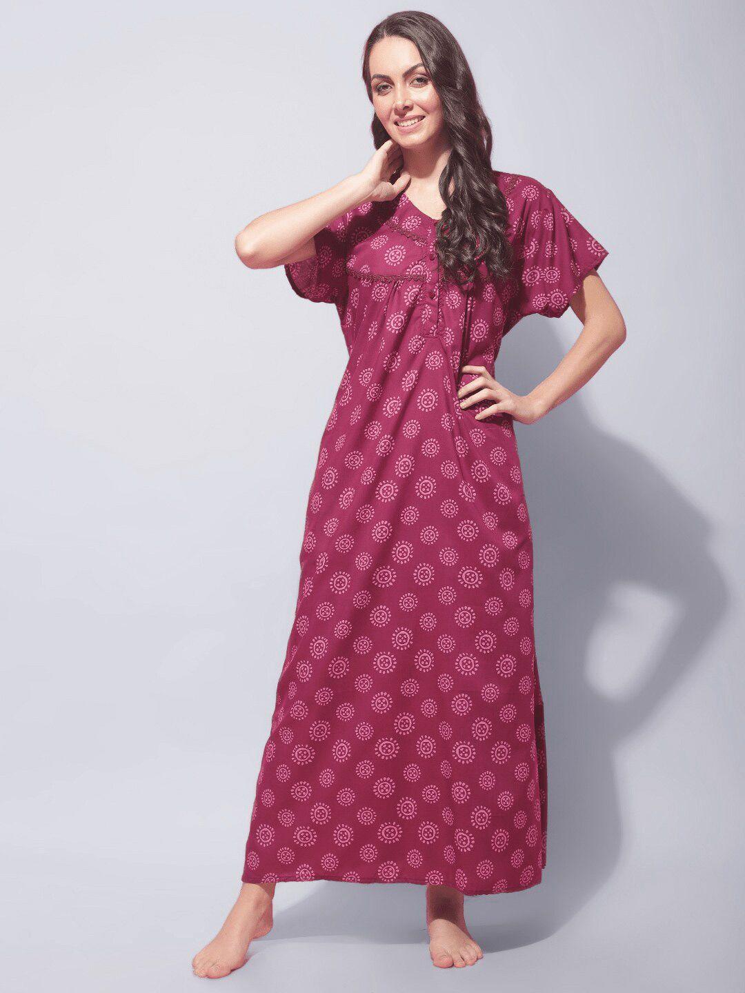 secret wish ethnic motifs printed pure cotton maxi nightdress