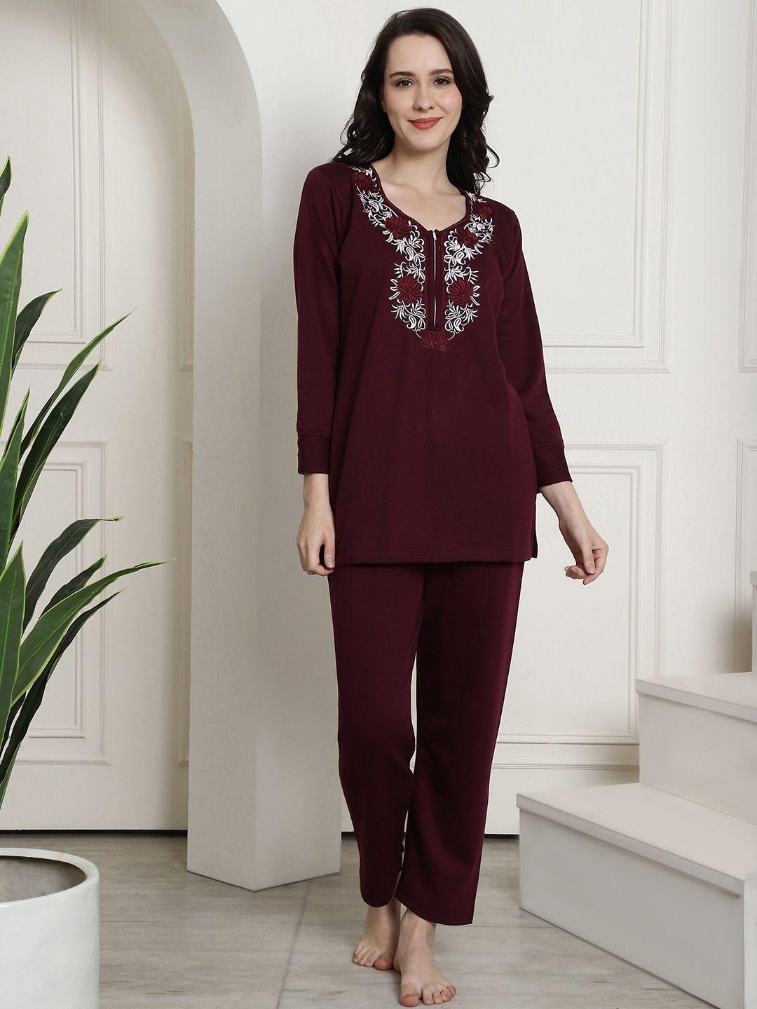 secret wish floral embroidered kurti & lounge pants