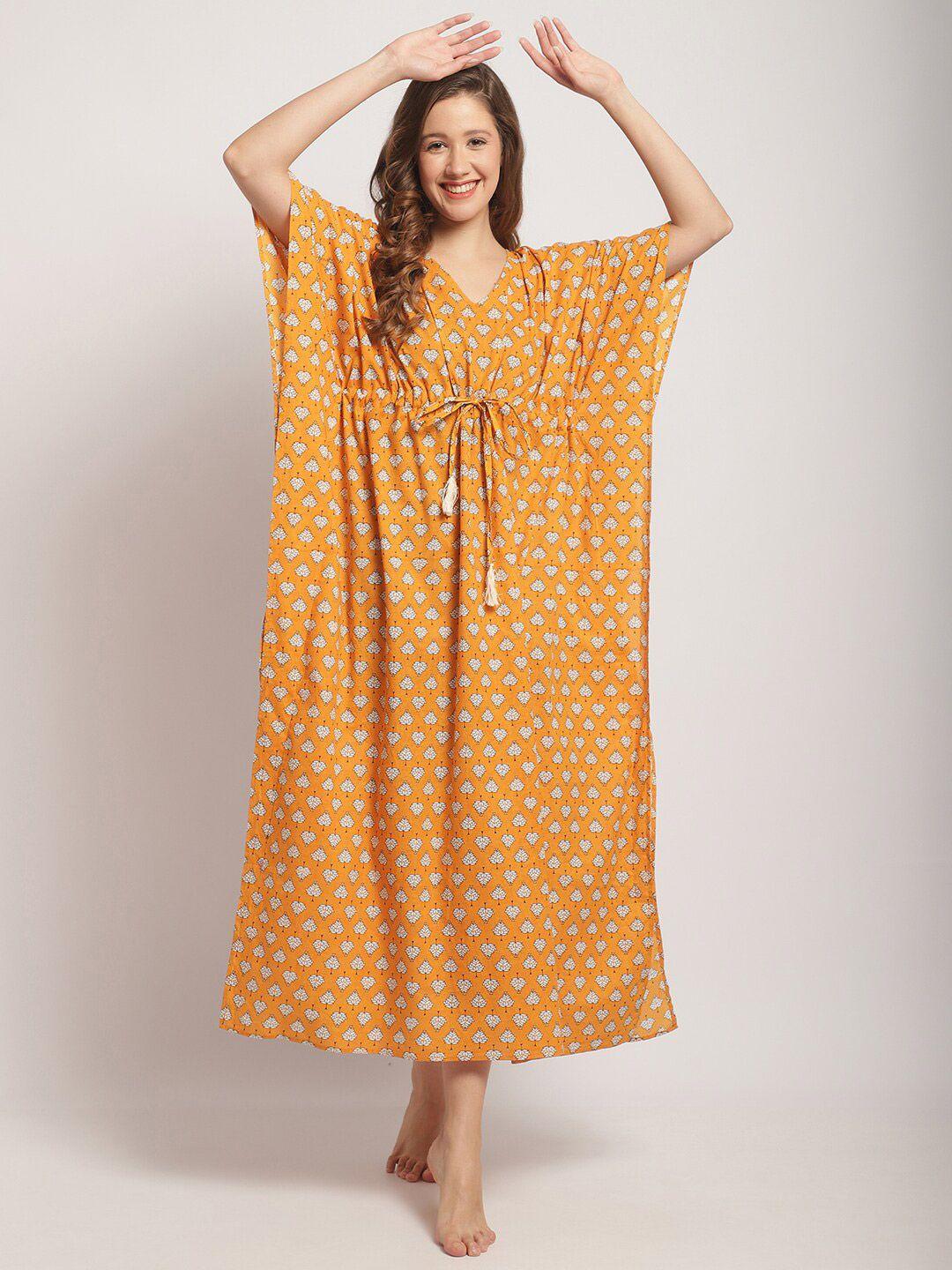 secret wish floral motifs printed cotton kaftan nightdress