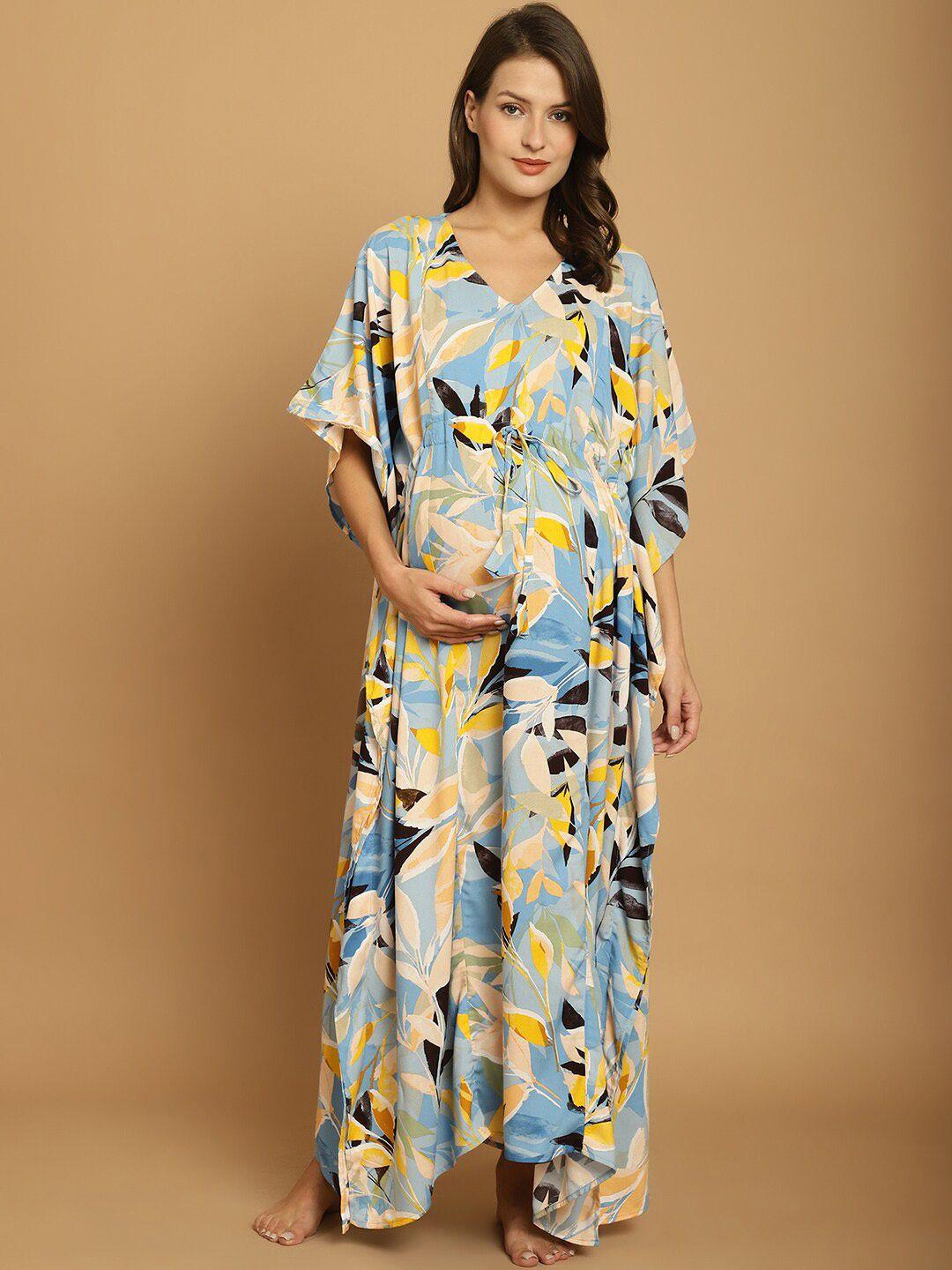 secret wish floral printed maternity maxi kaftan nightdress