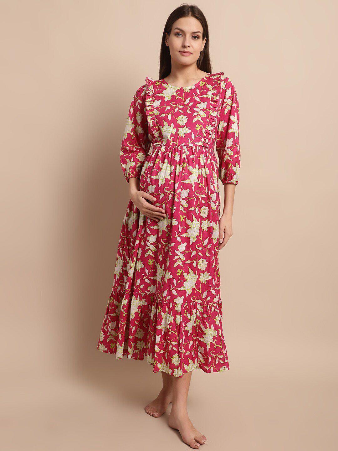 secret wish floral printed maternity pure cotton maxi nightdress