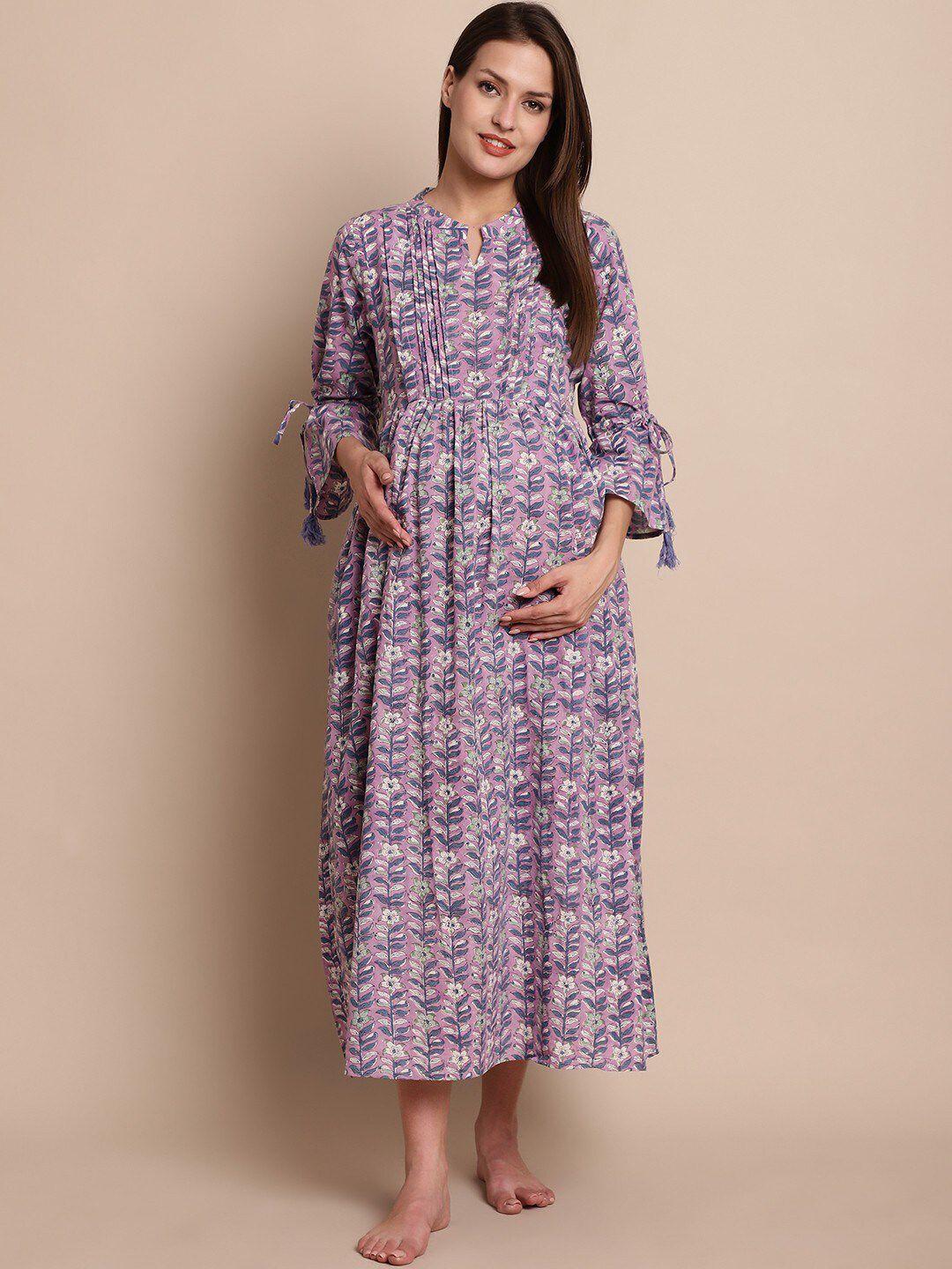 secret wish floral printed pure cotton kaftan maternity nightdress