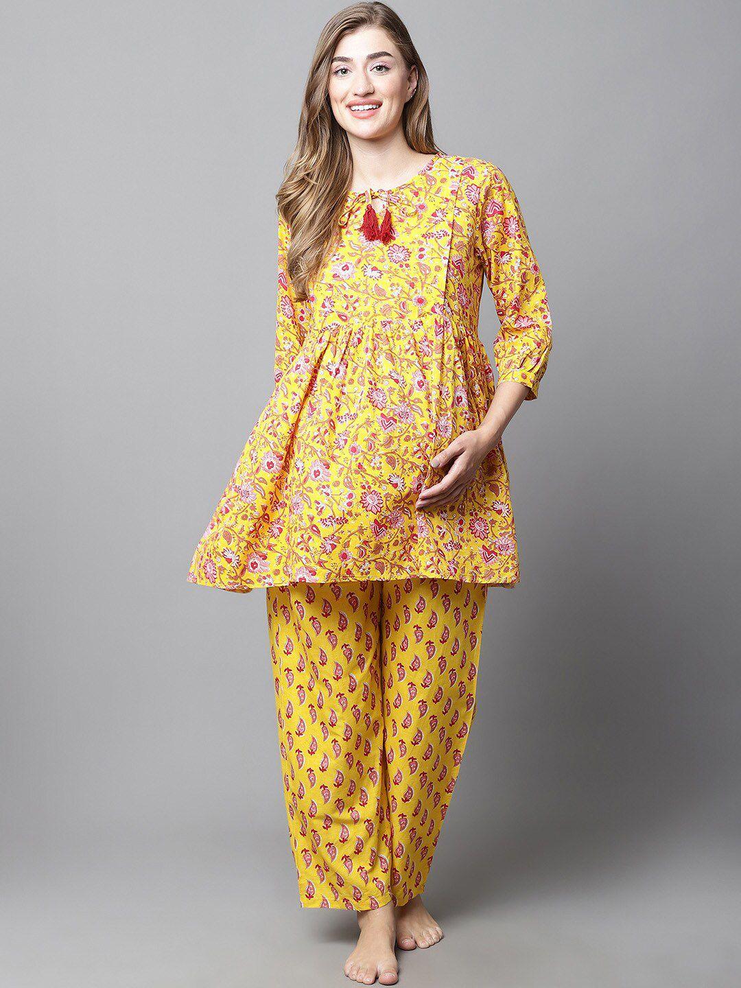 secret wish floral printed pure cotton maternity night suit