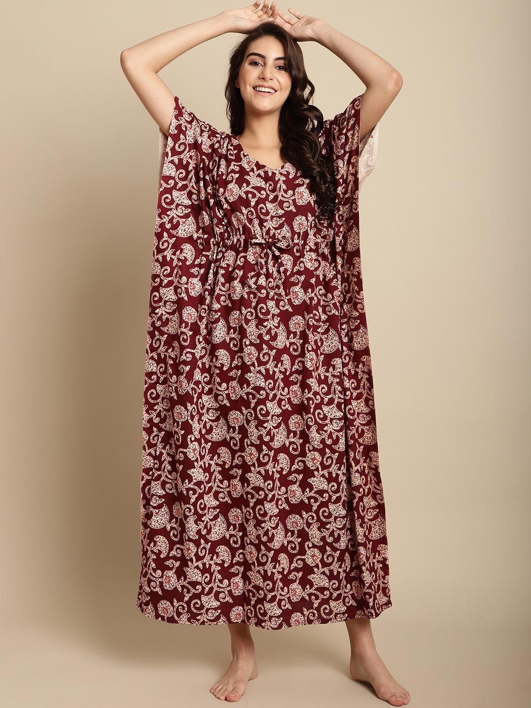 secret wish floral printed pure cotton maxi kaftan nightdress