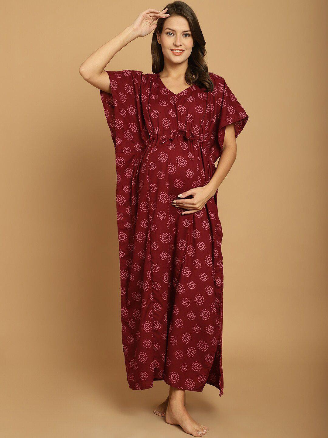 secret wish geometric printed pure cotton maternity kaftan nightdress