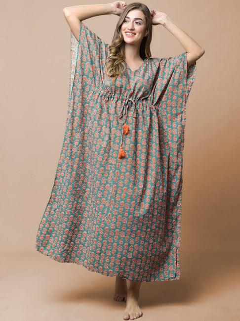 secret wish green floral print kaftan dress