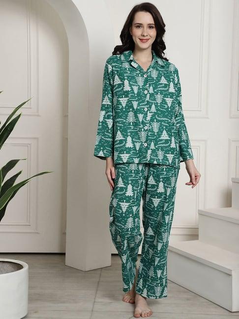 secret wish green printed shirt with pyjamas