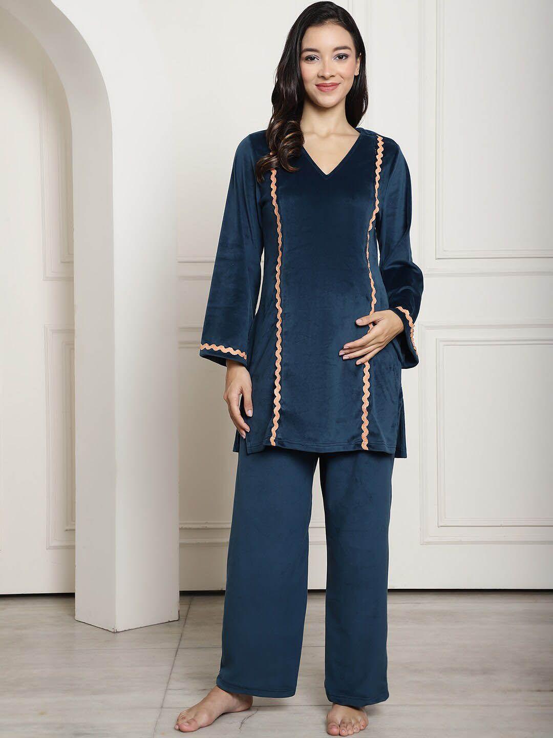 secret wish longline velvet maternity night suit