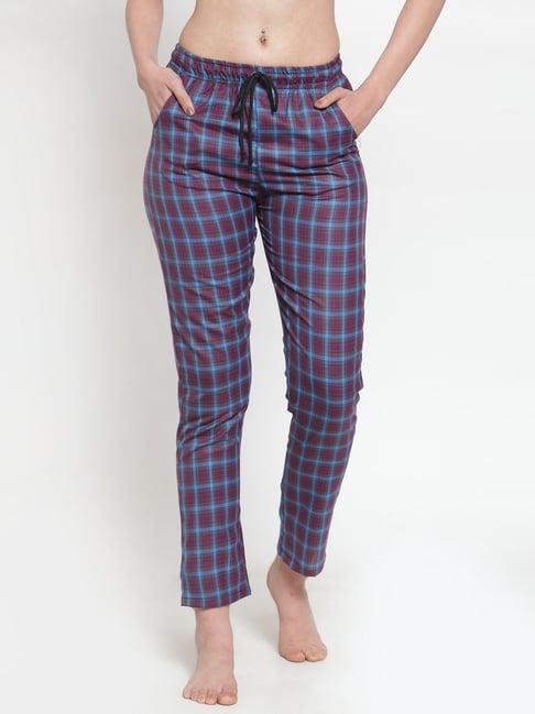 secret wish maroon & blue checks pyjamas
