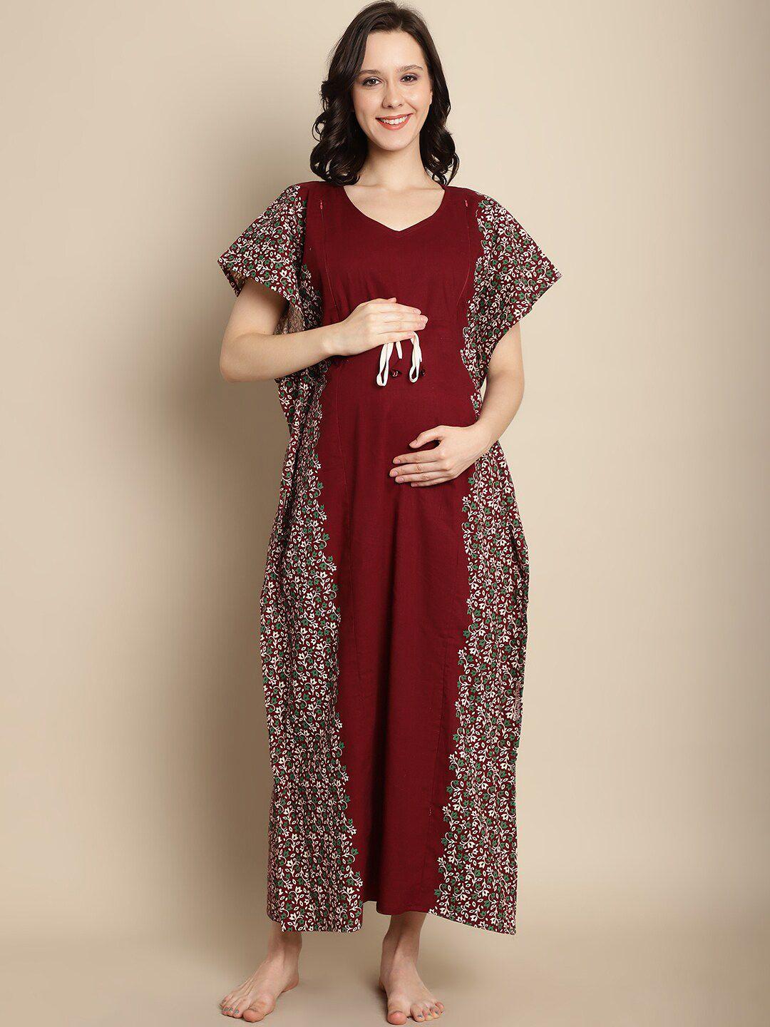 secret wish maternity floral printed pure cotton maxi kaftan nightdress