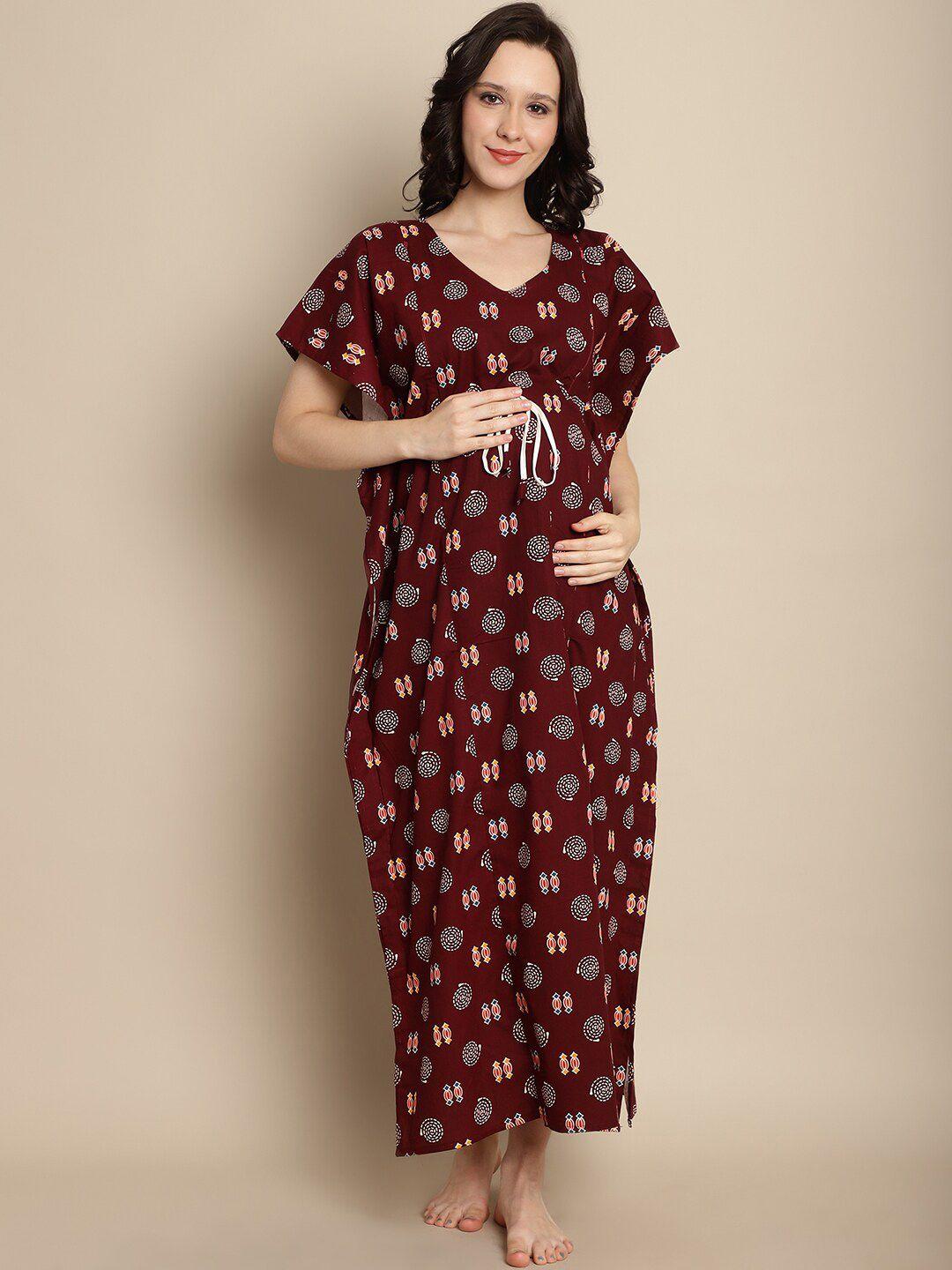 secret wish maternity geometric printed pure cotton maxi kaftan nightdress