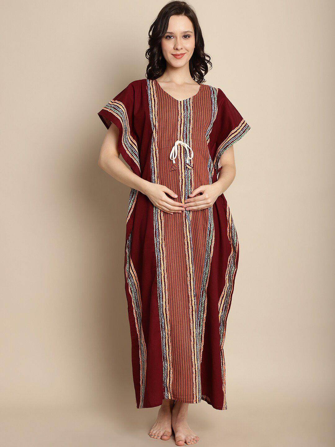 secret wish maternity striped pure cotton maxi kaftan nightdress