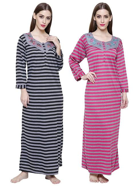 secret wish multicolor striped nighty pack of - 2