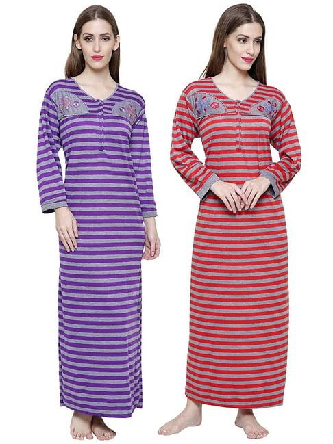 secret wish multicolor striped nighty pack of - 2
