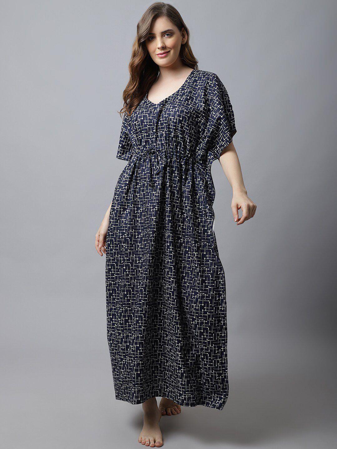 secret wish navy blue printed kaftan nightdress