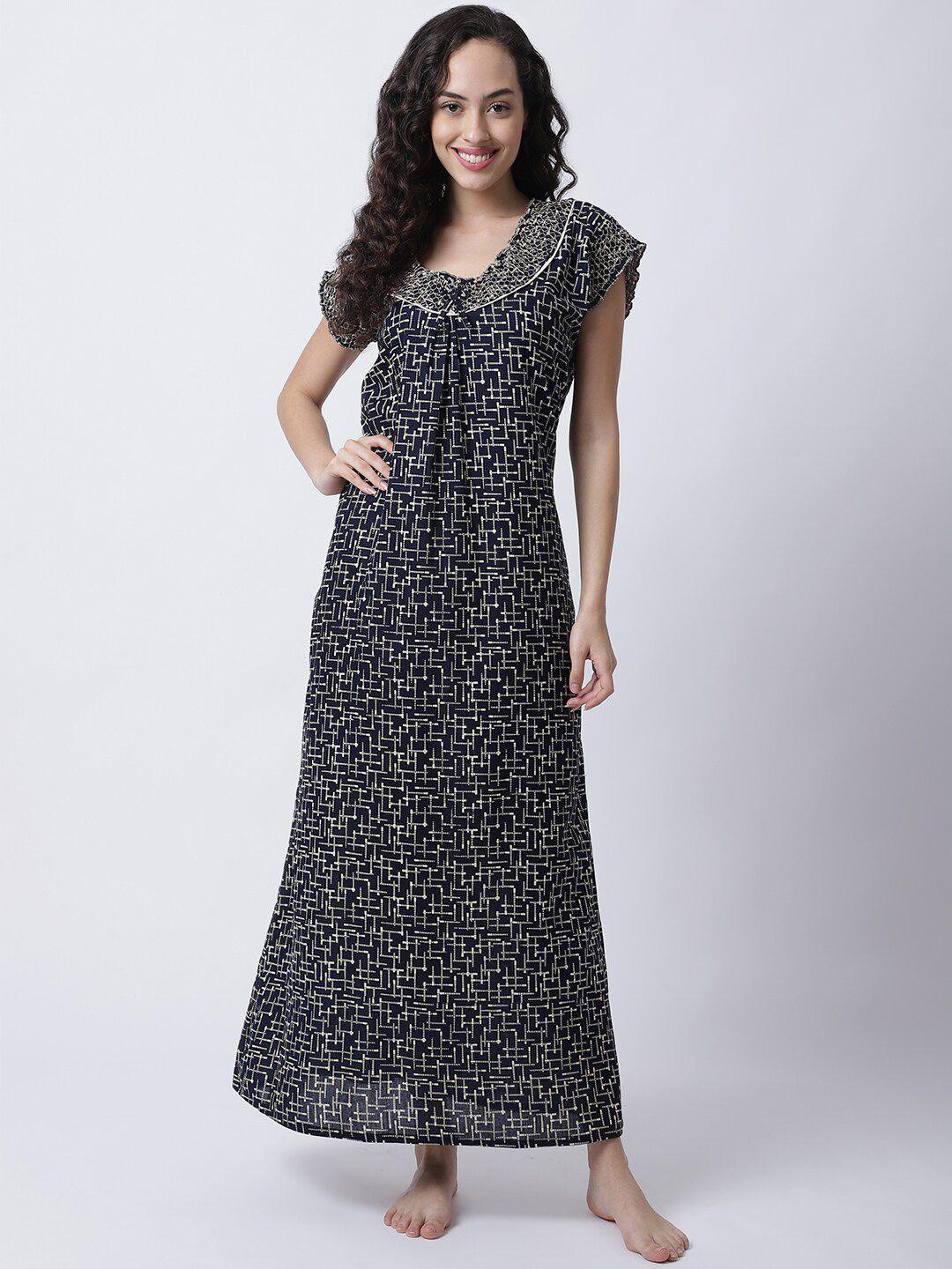 secret wish navy blue printed maxi nightdress