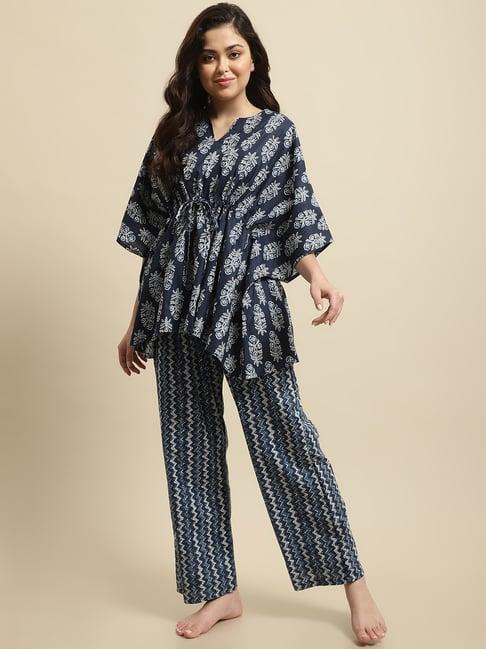 secret wish navy floral print top with pyjamas