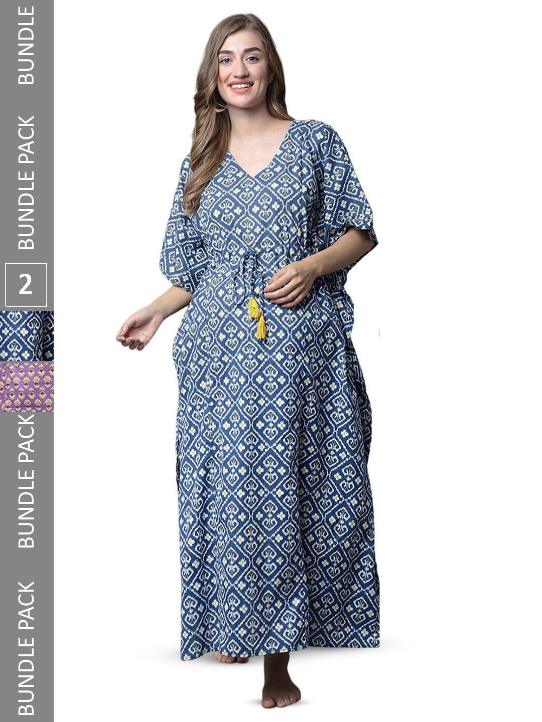 secret wish pack of 2 printed maternity kaftan maxi nightdress