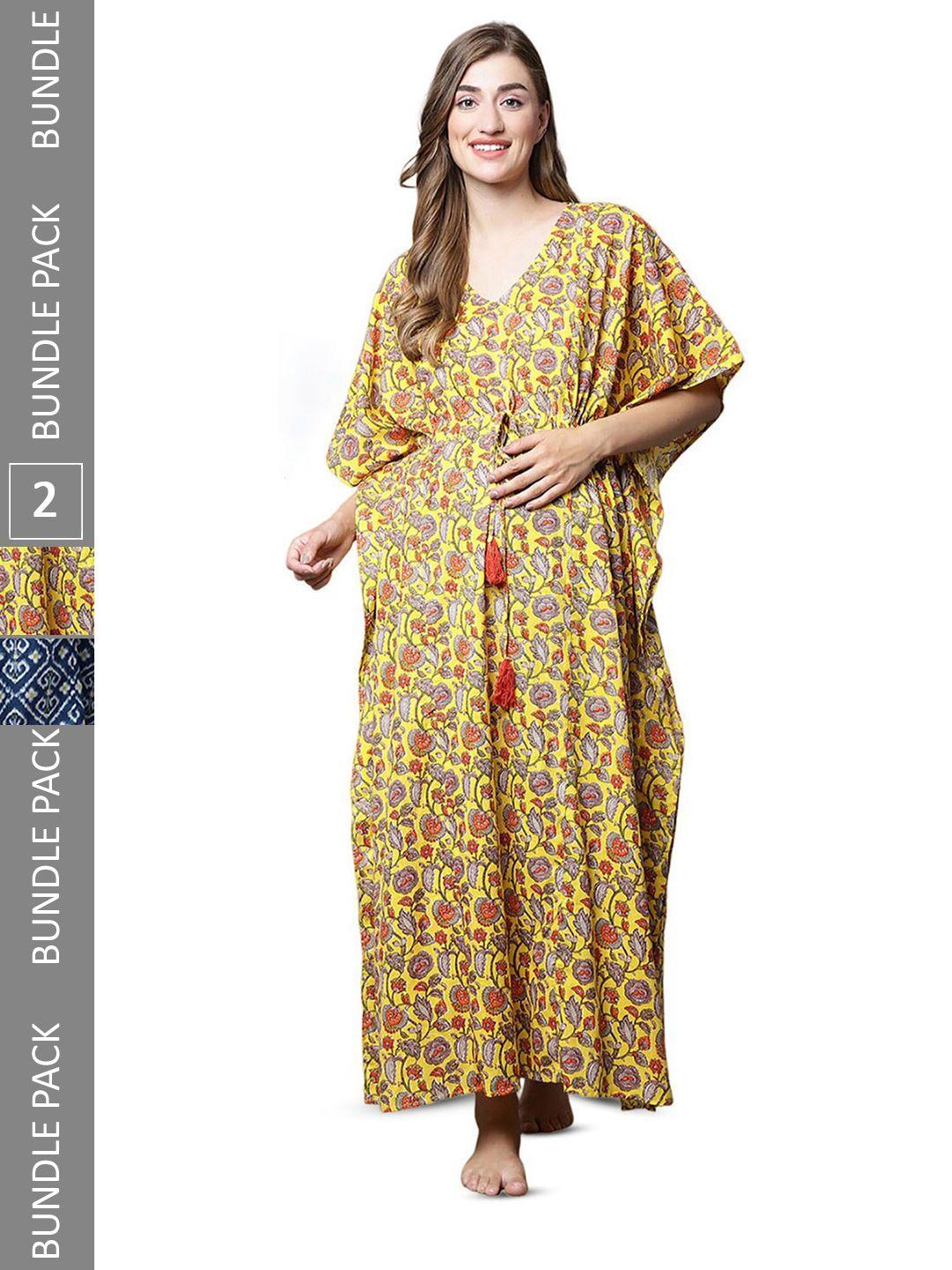 secret wish pack of 2 printed maternity kaftan maxi nightdress