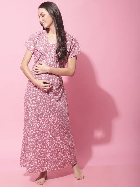 secret wish pink floral print maternity nighty