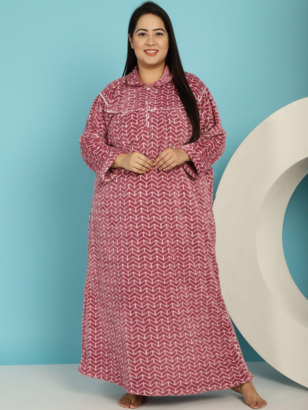 secret wish plus size geometric printed polo collar maxi nightdress