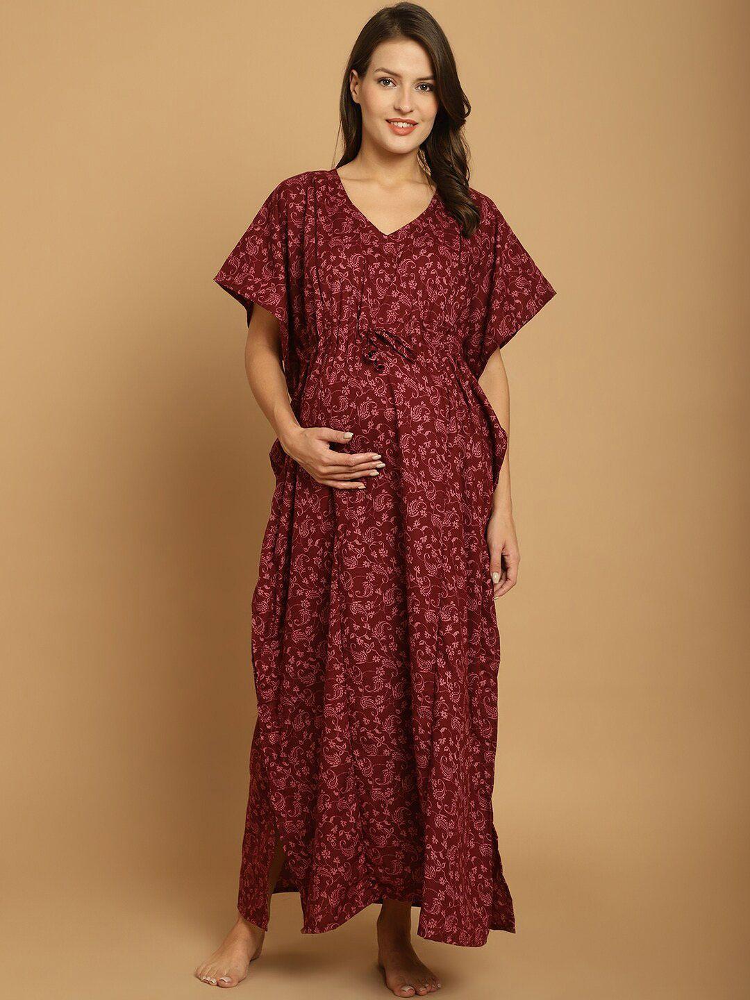 secret wish printed maternity pure cotton maxi kaftan nightdress