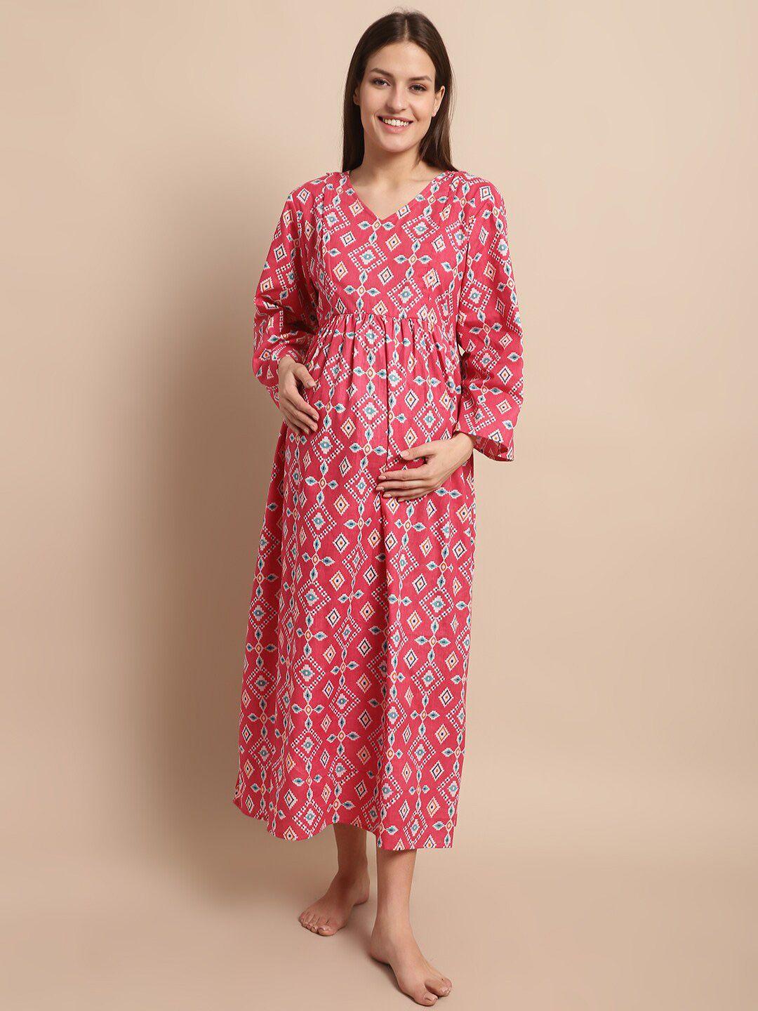 secret wish printed pure cotton maxi maternity nightdress