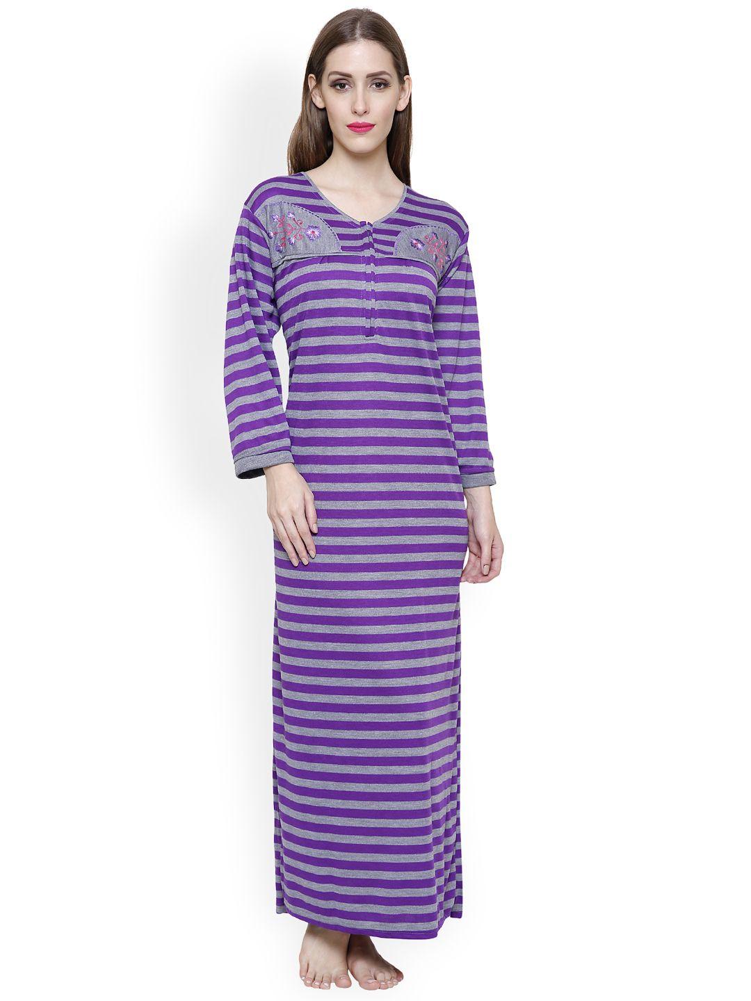 secret wish purple & grey striped nightdress nt-e90-447